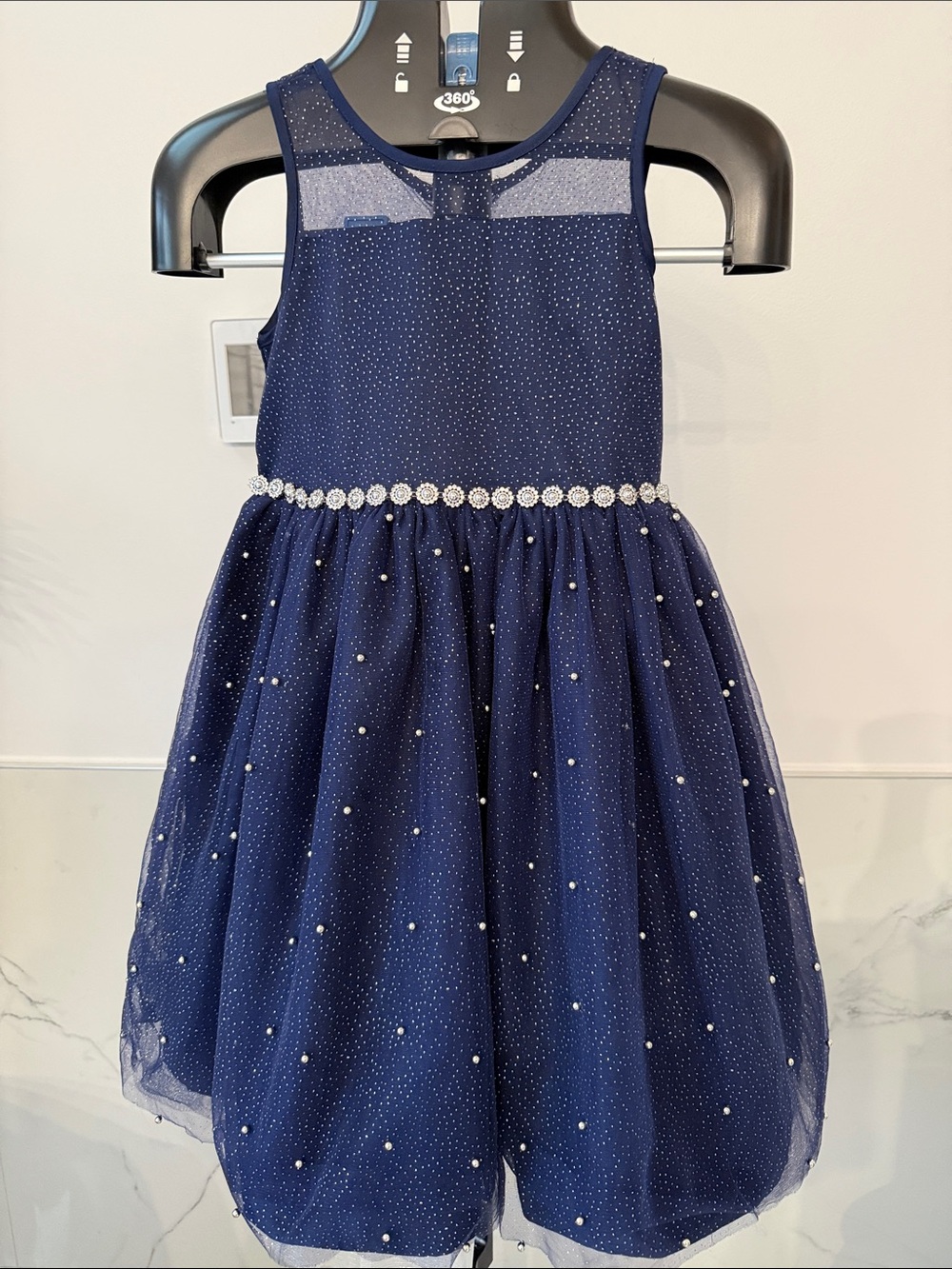 American Princess Navy Blue Tulle Dress with Rhinestone Waist